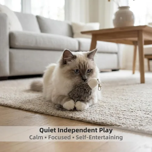 Miniatura 5 de Paquete de 2 repuestos de juguete de piel de conejo natural para gatos, silenciosos e interactivos para gatos de interior, cabezales de repuesto