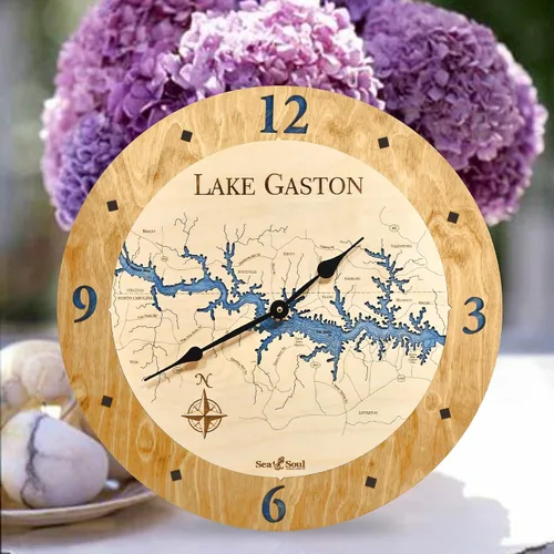 Miniatura 9 de Sea & Soul Lake Gaston Reloj náutico con mapa de madera 3D, reloj de profundidad de agua tallada en arte del lago, reloj de pared único, decoración