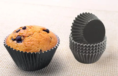 Miniatura 7 de Forros para cupcakes de papel de aluminio negro, 100 tazas de papel metálico para hornear para fiestas de cumpleaños, bodas o baby showers