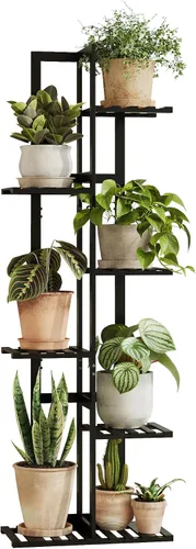 Miniatura 7 de Bamworld Soporte de bambú para plantas de interior con 6 niveles, estante de plantas de exterior, soporte de esquina para múltiples plantas, soporte