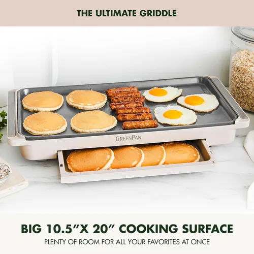 Miniatura 4 de GreenPan Plancha eléctrica avanzada de 10.5 x 20 pulgadas con cajón de calentamiento, revestimiento antiadherente de cerámica saludable sin PFAS