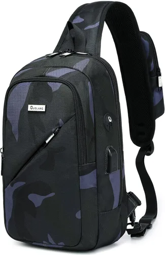 Miniatura 11 de DUSLANG Mochilas cruzadas de senderismo para hombres, mochila de hombro con puerto de cargador USB, Negro-b, Mediana, Mochilas Sling