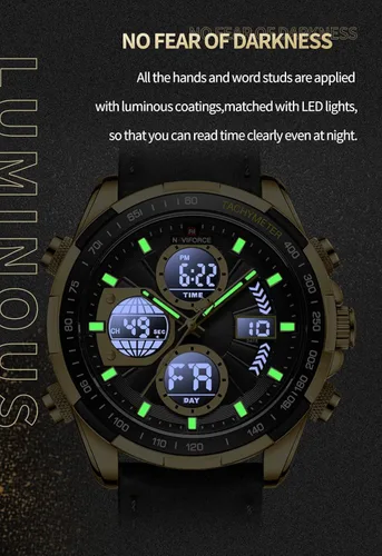 Miniatura 6 de NAVIFORCE Relojes digitales militares para hombre analógico cuarzo impermeable reloj deportivo multifuncional de cuero