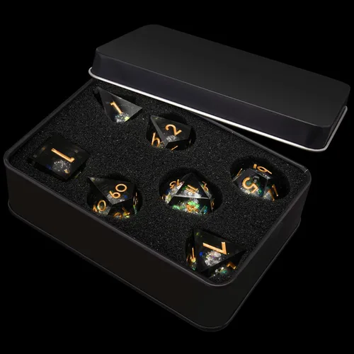 Miniatura 5 de AUSTOR Juego de dados DND de resina de núcleo líquido, de borde afilado poliédricos, juego de 7 dados DND de arena movediza hechos a mano de resina