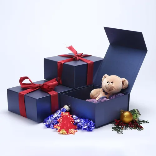 Miniatura 7 de Paquete de 4 Cajas de Regalo de 8x8x4 Pulgadas con Tapas de Cierre Magnético, Caja Magnética Azul para Boda, Propuesta de Padrinos y Damas de Honor