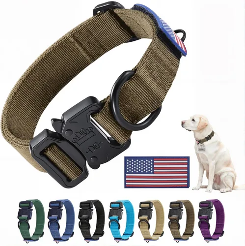 Miniatura 7 de Collar Táctico de Servicio Pesado para Perro Ajustable de Nailon para Mascotas Hebilla de Liberación Rápida con 2 Anillos en D con Parche para Negro