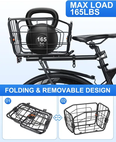 Miniatura 3 de Cesta trasera para bicicleta, estante de carga de aluminio para bicicleta, cesta de bicicleta de capacidad de 22 litros, plegable y extraíble