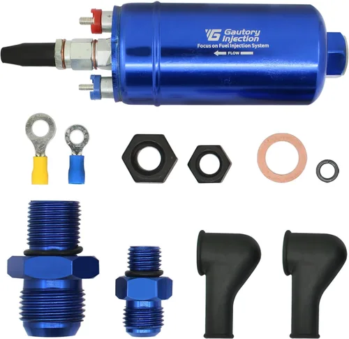 Miniatura 6 de Bomba de combustible eléctrica en línea externa universal de alto flujo 300LPH 12V con abrazadera de soporte de montaje azul Azul con soporte