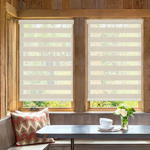 Miniatura 4 de Tonature Persianas de cebra tejidas naturales para ventanas, persianas enrollables inalámbricas para filtrar la luz, tela de doble capa para puerta