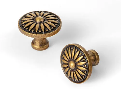 Goo-Ki - Paquete de 6 pomos de gabinete estilo vintage de latón antiguo con diseño floral ornamentado y acabado desgastado para cajones y puertas de
