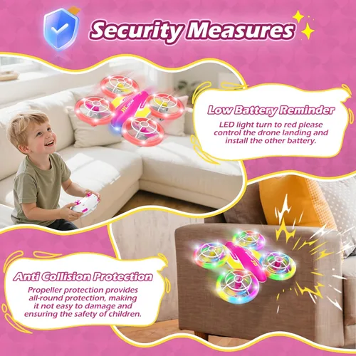 Miniatura 6 de Dron LED RC para niños de 6 años en adelante, regalo de Navidad y cumpleaños para niños y niñas con baterías remotas, voltereta de 360°, modo
