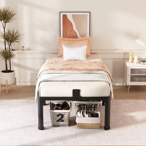 Miniatura 2 de FUIOBYVV Base de cama individual de 18 pulgadas con esquinas redondeadas y agujero para cabecero, retenedores de colchón de 3500 libras, listones