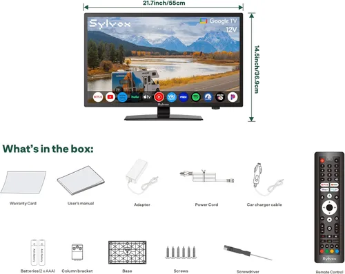 Miniatura 11 de SYLVOX Smart RV TV, 24 pulgadas 12 voltios TV para RV Camper 1080P DC/AC Powered Television, compatible con Google OS, compatible con aplicaciones