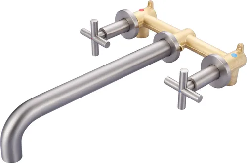 Miniatura 8 de ARCORA - Grifo cromado para bañera de montaje en pared, 2 asas cruzadas, grifo de bañera montado en la pared con válvula de latón áspero incluida