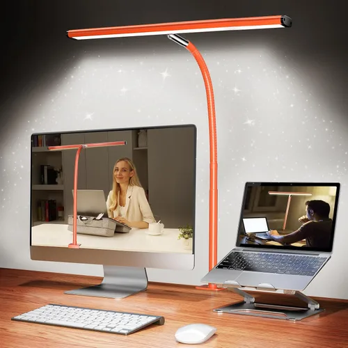 Miniatura 15 de Airlonv Lámpara de escritorio LED para oficina y hogar, luz de escritorio con atenuación continua ajustable y cuello de cisne flexible, lámpara