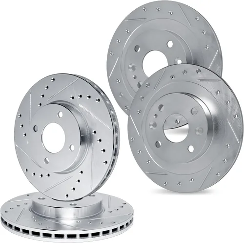 R1 Concepts Kit de rotor de freno trasero delantero | Rotores de freno, disco de freno | Perforado y ranurado|compatible con Chevrolet Epica