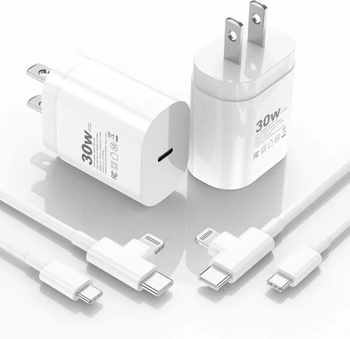 Miniatura 7 de Cargador de iPhone 17/16/15/14/13/12 de 30W Bloque de Carga Rápida con Cable Largo de 6 Pies de C a Tipo C y Lightning. Carga Rápida para Todos