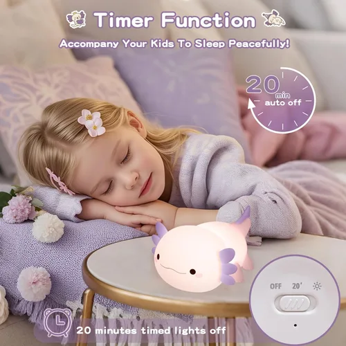 Miniatura 3 de FAMIDUO Axolotl - Luz nocturna para niños, bonita lámpara de ajolote morado, luz nocturna LED blanda para guardería, lámpara táctil de cabecera