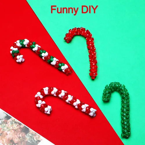 Miniatura 7 de Tres cuentas de Navidad, adornos de cuentas navideñas, kit de adornos de bastón de caramelo, incluye tres cuentas de plástico de 0.38 pulgadas