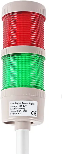 Miniatura 6 de Luz LED de torre Andon de 2 pilas con zumbador Señal de advertencia industrial, rojo/verde, interruptor ABB, adaptador Mean Well 120V-24V