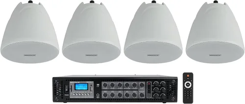 Rockville (1) RCS180-6 180 vatios 6 zona 70v comercial/restaurante amplificador/paquete Bluetooth con (4) PEN-40T blanco 4 "70V colgante colgante
