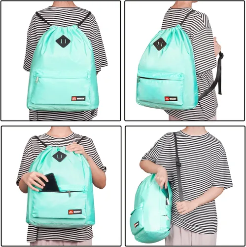 Miniatura 6 de WANDF Mochila de nailon con cordón espacio para zapatos resistente al agua para gimnasio compras deporte o yoga