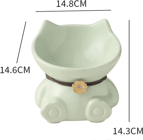 Miniatura 3 de Disoza Cuencos elevados de cerámica para gatos de interior de 5.8 pulgadas, lindos cuencos elevados de comida verdes inclinados de 15°, aptos