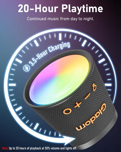 Miniatura 6 de Altavoz Bluetooth portátil inalámbrico con 9 luces de color, tiempo de reproducción de 20 horas, emparejamiento estéreo, graves profundos, IPX6 Negro