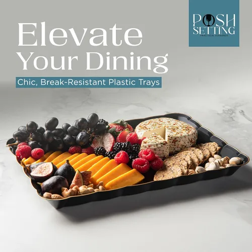 Miniatura 2 de Posh Setting - Bandejas doradas con purpurina para fiestas, platos de plástico de 9 x 13 pulgadas y bandejas de alimentos