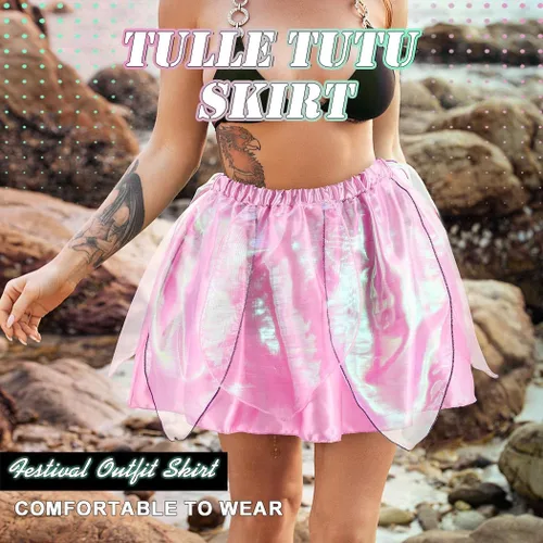 Miniatura 7 de REETAN Falda de hada de moda en capas, falda novedosa de baile de hojas, falda brillante con borlas, falda de festival para mujeres y niñas