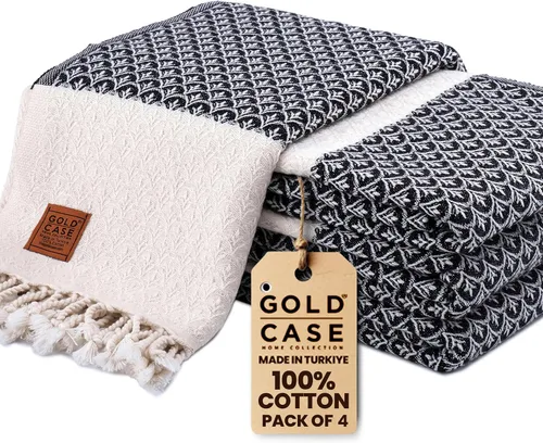 Miniatura 19 de Gold CASE - Juego de 4 Toallas de Mano Turcas para Baño, 20 x 40 pulgadas, Toallas de Baño 100% Algodón, Toalla Pequeña de Cocina Aphrodite
