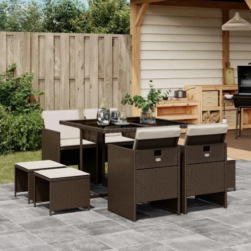 Miniatura 18 de Juego de muebles de patio de 13 piezas con cojines, sillas y taburetes plegables, juego de comedor de ratán de poliéster beige para jardín, patio
