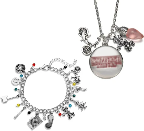 Dr's gift Strange Things Bracelet Necklace Pack Strange Things Merchandise for Teen Girls Kids Christmas Birthday Gift Stranger Eleven ST Fans 2 PCS
