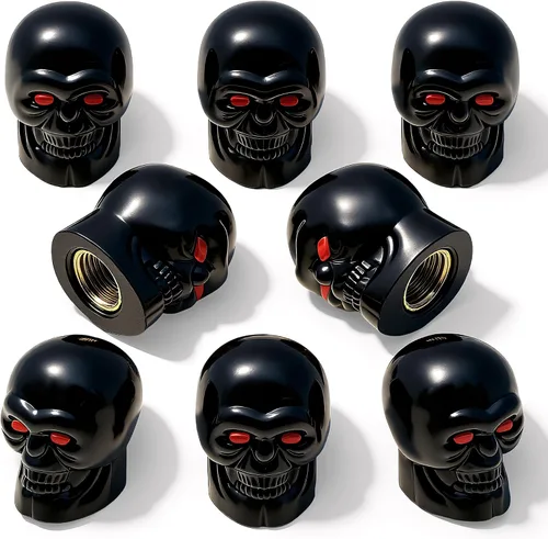 Miniatura 58 de 4 tapones de válvula de neumático estilo calavera, con anillo de goma O, cubiertas universales de vástago de válvula de neumático de núcleo de cobre