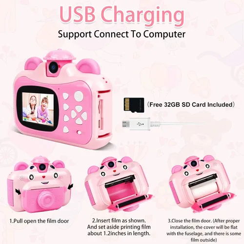 Miniatura 9 de Cámara digital de impresión instantánea para niños, cámara para niños pequeños, video selfie de 20 MP, juguete para niños, regalo de Navidad