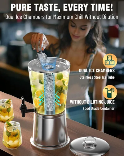 Miniatura 4 de WantJoin - Dispensador de bebidas con soporte, dispensador de bebidas para fiestas, dispensador de agua de acero inoxidable con núcleo de hielo