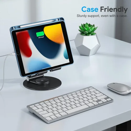 Miniatura 5 de OMOTON Soporte giratorio para tablet iPad con base giratoria 360°, soporte plegable ajustable para dibujo, compatible con iPad Pro/Air/Mini y más