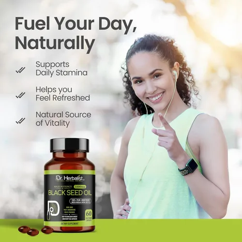 Miniatura 6 de Dr. HERBALIST Cápsulas de aceite de semilla negra de 1600 mg - Aceite de semilla de comino negro prensado en frío, Nigella Sativa - 60 cápsulas