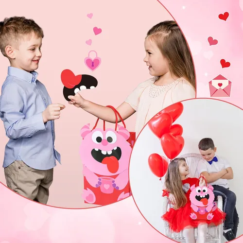 Miniatura 6 de Juego de 18 bolsas divertidas de San Valentín para personas, bonita caja de dulces con asa, bolsa de papel de regalo, manualidades de San Valentín