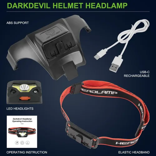 Miniatura 4 de GREEN DEVIL Casco de seguridad con luz recargable para faros delanteros y forro para casco, correa para barbilla, para hombre, ventilada, para Negro
