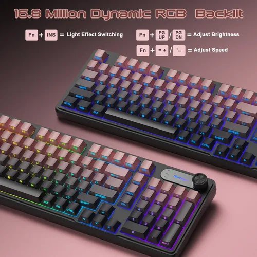 Miniatura 4 de BlueFinger Teclado RGB para juegos, teclado USB con cable de 98 teclas con retroiluminación arcoíris, perilla de volumen y pantalla, escritura
