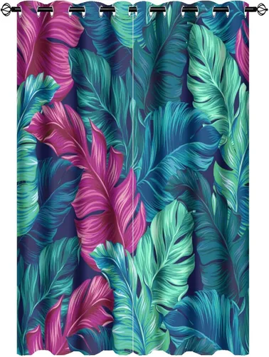 Miniatura 19 de Cortinas abstractas de hojas tropicales, acuarela tropical, hojas de palma, verano hawaiano, plátano, aislamiento térmico, cortinas completas