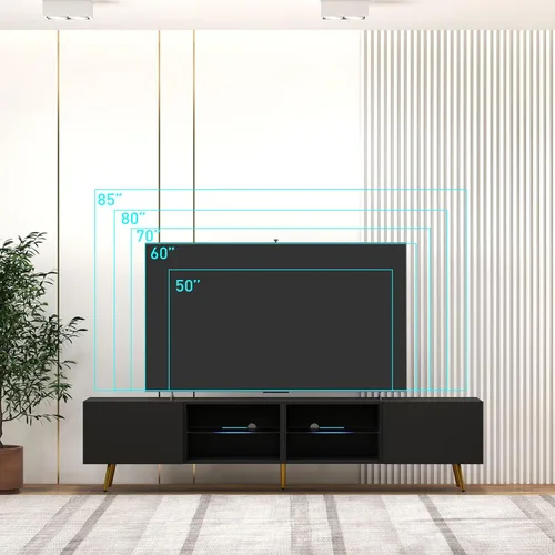 Miniatura 5 de Bonzy Home Soporte de TV de 86 pulgadas, moderno centro de entretenimiento para TV de 75 pulgadas, mesa consola de televisión con gabinetes de Negro