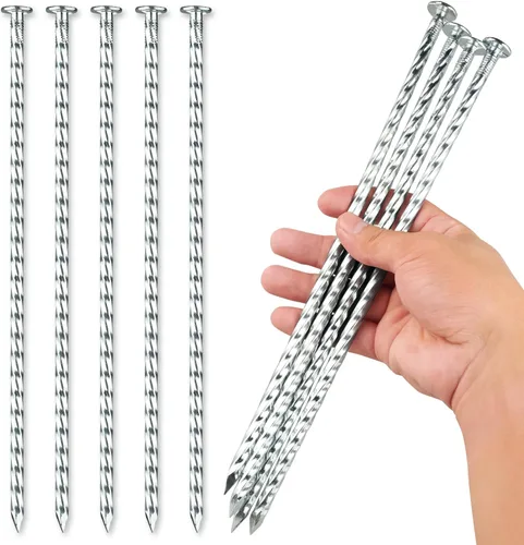 Estacas de paisaje en espiral de 12 pulgadas, 25 púas de anclaje de metal galvanizado para bordes de pavimentación, césped artificial, barrera de