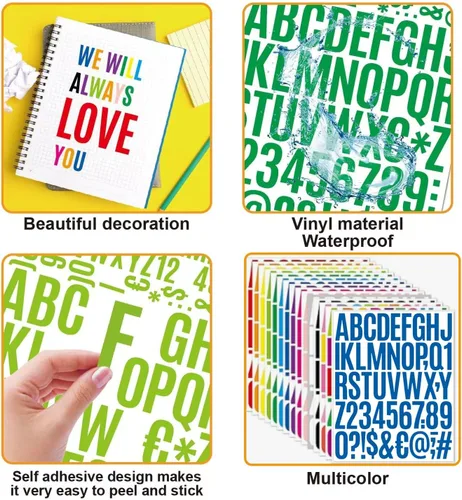 Miniatura 5 de 10 hojas de 500 calcomanías de letras de vinilo, autoadhesivas de números del alfabeto, de 2 pulgadas, impermeables, para buzones, ventanas