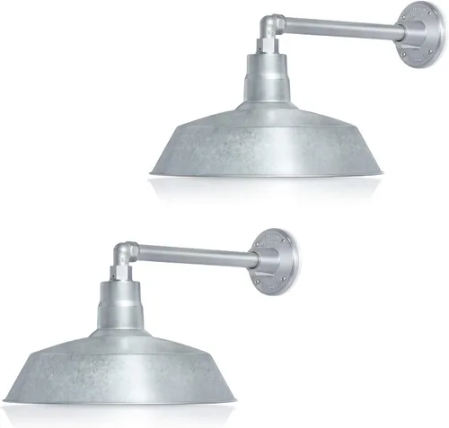 Miniatura 38 de 14 pulgadas. RLM Warehouse - Pantalla con brazo de cuello de cisne y bombilla Led A19 5000K de 9W Galvanizado (paquete de 2)