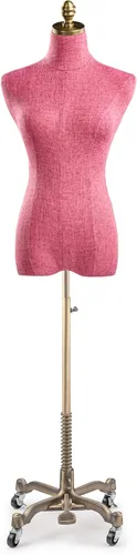 Miniatura 7 de TSC - Maniquí de forma de vestido de exhibición femenina en lienzo natural sobre base metálica con ruedas (bronce, grande)