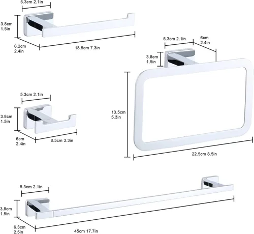 Miniatura 2 de Juego de accesorios de baño de 4 piezas, juego de toalleros de acero inoxidable cromado montado en la pared, incluye toallero de 18 pulgadas, anillo