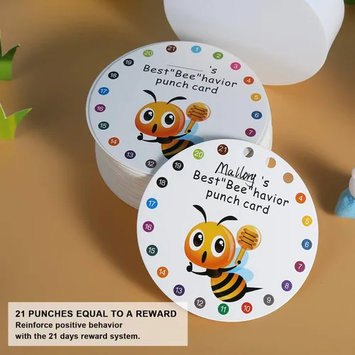 Miniatura 4 de ONEDONE Tarjetas de perforación 3.9" redondas de recompensa para el aula con perforador de agujeros, suministro para maestros, imprescindibles