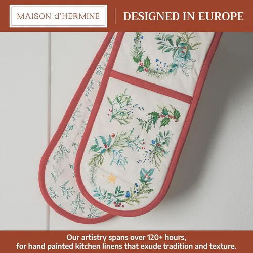 Miniatura 2 de Maison d' Hermine Guantes dobles para horno (7 x 35 pulgadas), 100 % algodón, resistentes al calor, guantes de cocina con lazo para decoración